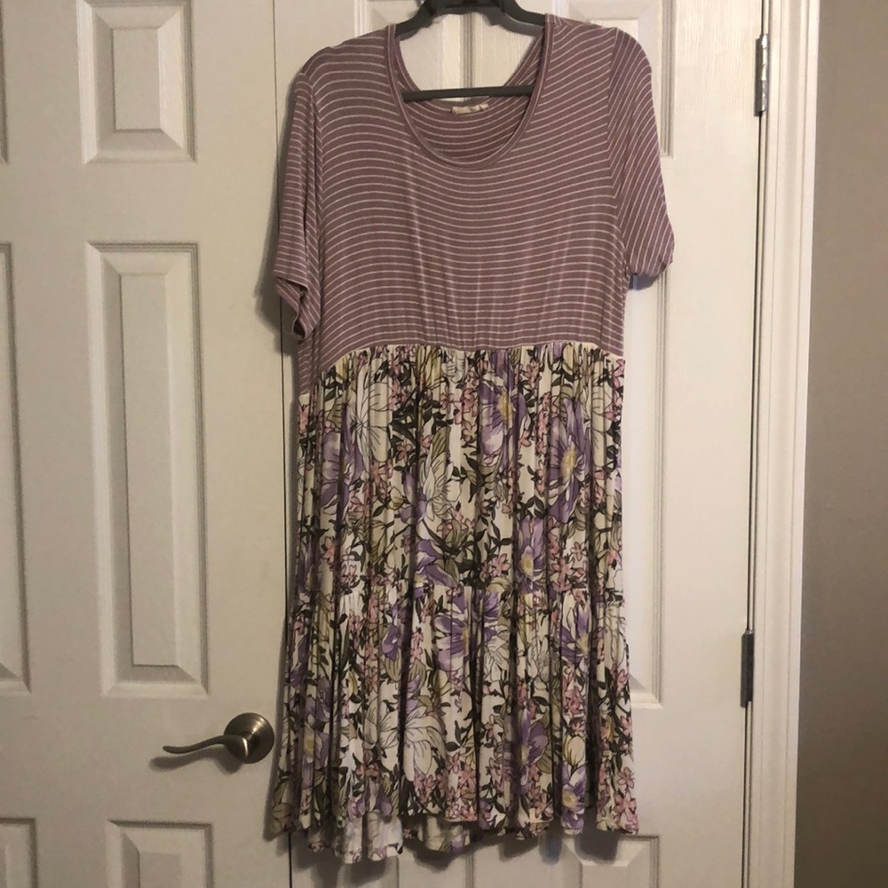 Stretchy Floral/Striped Dress